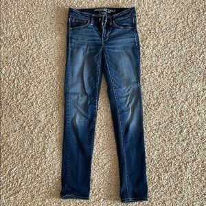 American Eagle Outfitters Blue Skinny Jeans with Distressed Look